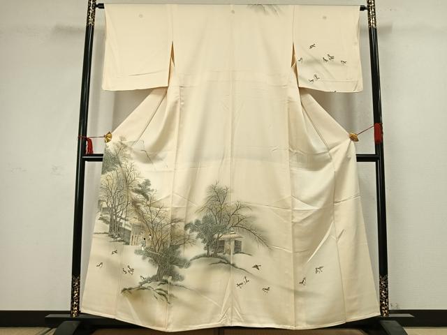 平和屋着物▽訪問着　単衣　手描き　人物風景文　暈し染め　正絹　逸品　AABC3886fy