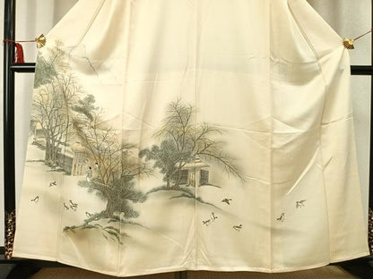 平和屋着物▽訪問着　単衣　手描き　人物風景文　暈し染め　正絹　逸品　AABC3886fy