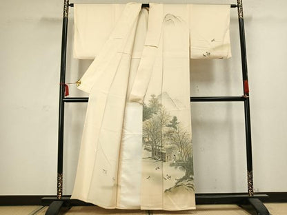 平和屋着物▽訪問着　単衣　手描き　人物風景文　暈し染め　正絹　逸品　AABC3886fy