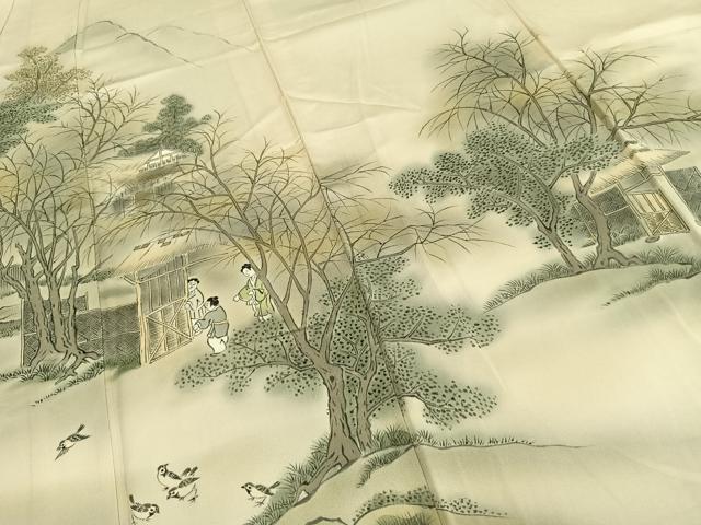 平和屋着物▽訪問着　単衣　手描き　人物風景文　暈し染め　正絹　逸品　AABC3886fy