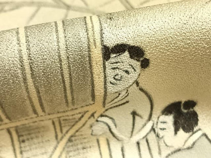 平和屋着物▽訪問着　単衣　手描き　人物風景文　暈し染め　正絹　逸品　AABC3886fy