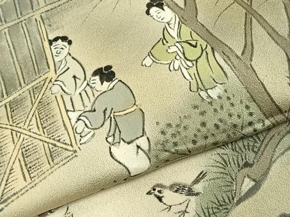 平和屋着物▽訪問着　単衣　手描き　人物風景文　暈し染め　正絹　逸品　AABC3886fy
