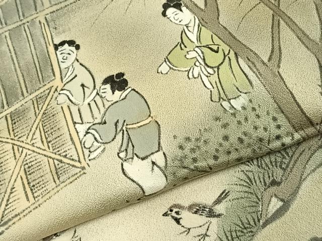平和屋着物▽訪問着　単衣　手描き　人物風景文　暈し染め　正絹　逸品　AABC3886fy