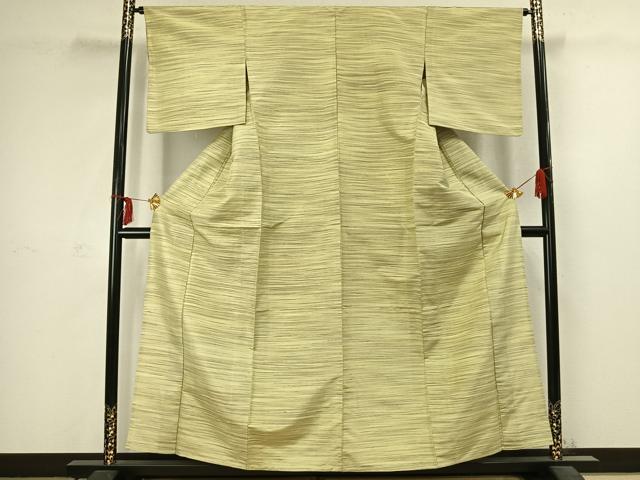 平和屋着物▽上質な紬 単衣 横縞 正絹 逸品 AABC3889fy