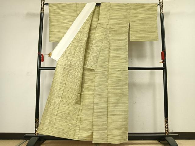 平和屋着物▽上質な紬 単衣 横縞 正絹 逸品 AABC3889fy