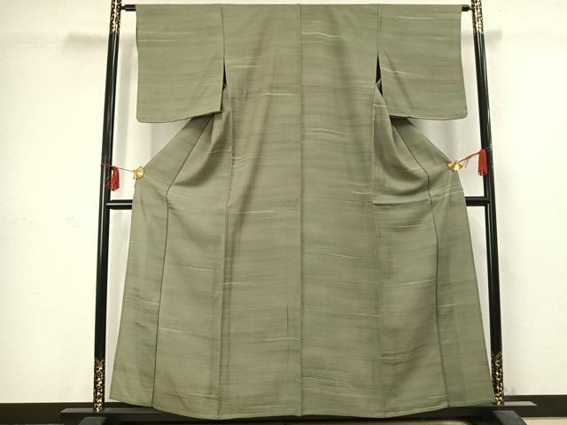 平和屋着物▽上質な小紋 単衣 横縞 正絹 逸品 未使用 AABC3890fy