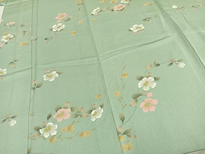 平和屋着物▽訪問着 単衣 枝花文 正絹 逸品 AABC3891fy