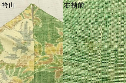 平和屋着物▽上質な紬 単衣 草花文 正絹 逸品 AABC3892fy