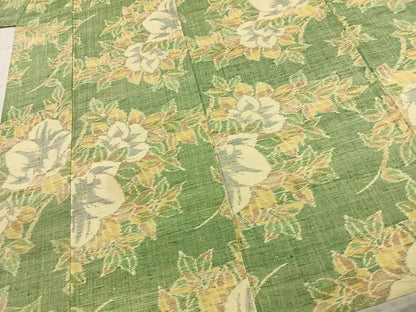 平和屋着物▽上質な紬 単衣 草花文 正絹 逸品 AABC3892fy