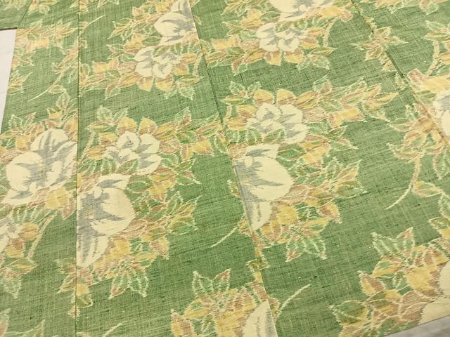 平和屋着物▽上質な紬 単衣 草花文 正絹 逸品 AABC3892fy
