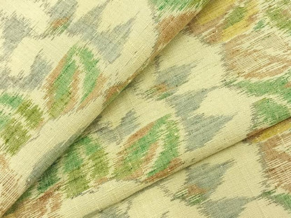 平和屋着物▽上質な紬 単衣 草花文 正絹 逸品 AABC3892fy