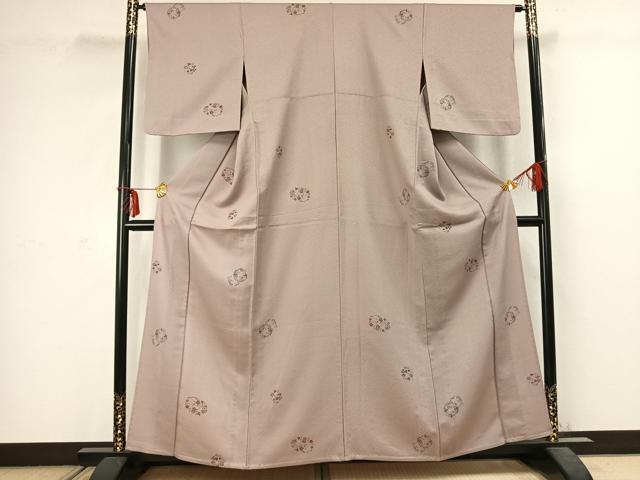 平和屋着物▽小紋 単衣 草花文 金彩 洗える着物 AABC3898fy