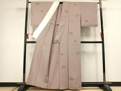 平和屋着物▽小紋 単衣 草花文 金彩 洗える着物 AABC3898fy