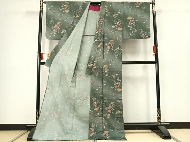 平和屋着物▽小紋 単衣 雪輪花蝶文 ロング丈 洗える着物 AABC3899fy