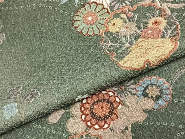 平和屋着物▽小紋 単衣 雪輪花蝶文 ロング丈 洗える着物 AABC3899fy