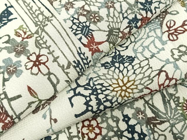 平和屋着物▽小紋 単衣 型染め 草花文 洗える着物 AABC3903fy