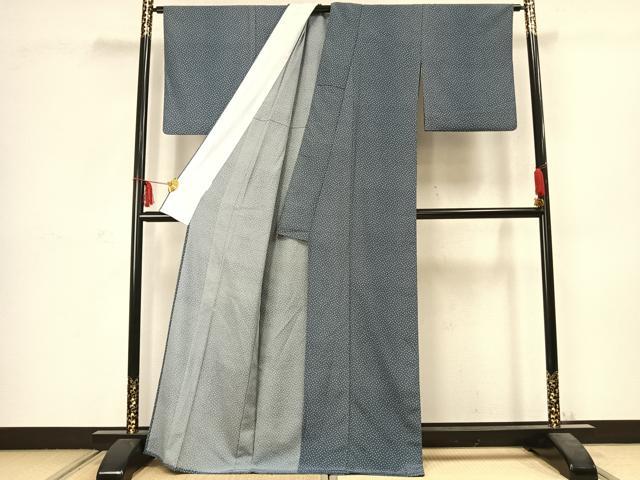 平和屋着物▽小紋 単衣 舞扇文 洗える着物 AABC3904fy