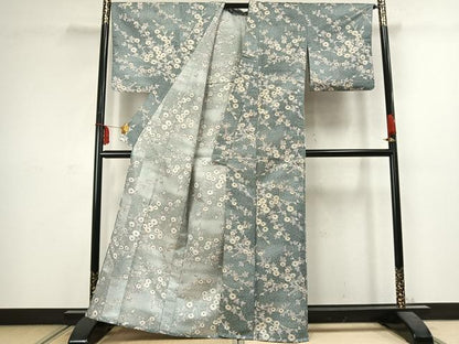 平和屋着物▽小紋 単衣 草花文 洗える着物 AABC3906fy