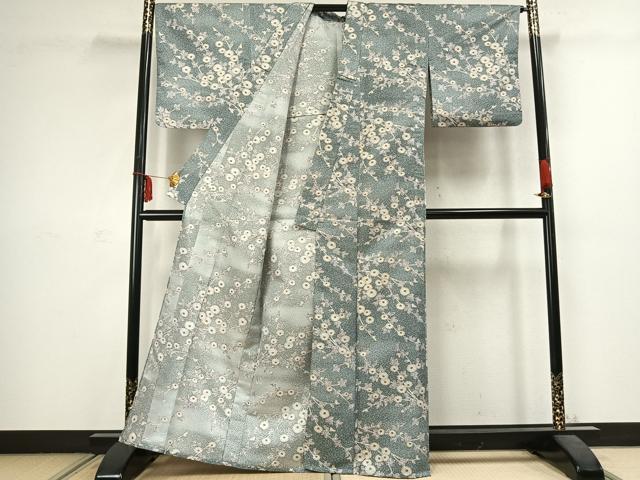 平和屋着物▽小紋 単衣 草花文 洗える着物 AABC3906fy