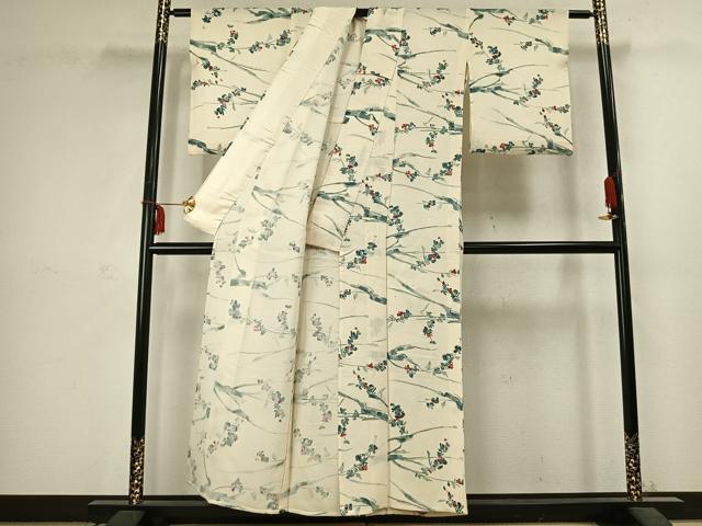 平和屋着物▽上質な小紋 単衣 手描き 草花文 正絹 逸品 AABC3910fy