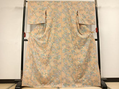 平和屋着物▽小紋 単衣 花唐草文 洗える着物 AABC3914fy