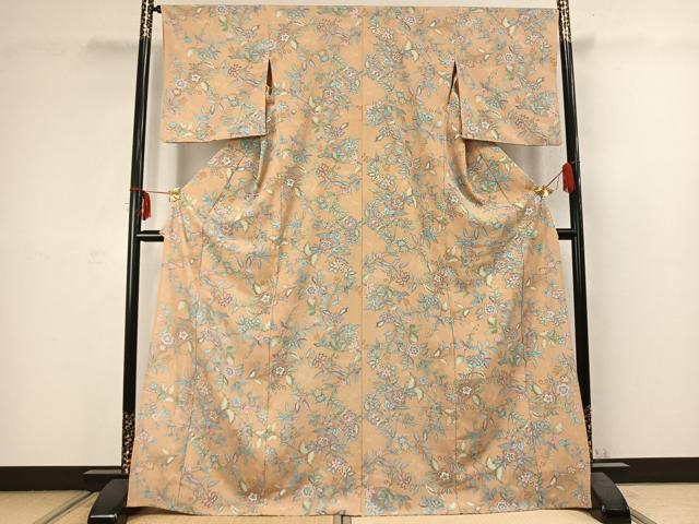 平和屋着物▽小紋 単衣 花唐草文 洗える着物 AABC3914fy
