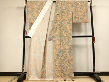 平和屋着物▽小紋 単衣 花唐草文 洗える着物 AABC3914fy
