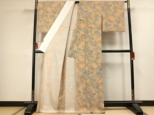 平和屋着物▽小紋 単衣 花唐草文 洗える着物 AABC3914fy
