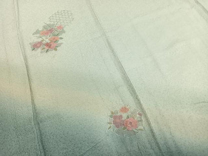 平和屋着物▽訪問着 単衣 中国三大刺繍 汕頭刺繍 スワトウ刺繍 雪輪花文 暈し染め 正絹 逸品 AABC3920fy