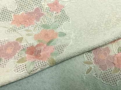 平和屋着物▽訪問着 単衣 中国三大刺繍 汕頭刺繍 スワトウ刺繍 雪輪花文 暈し染め 正絹 逸品 AABC3920fy