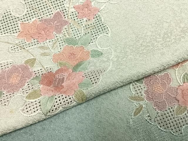 平和屋着物▽訪問着 単衣 中国三大刺繍 汕頭刺繍 スワトウ刺繍 雪輪花文 暈し染め 正絹 逸品 AABC3920fy