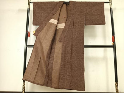 平和屋着物▽お召 単衣 杢目文 銀通し地 AABC3921fy