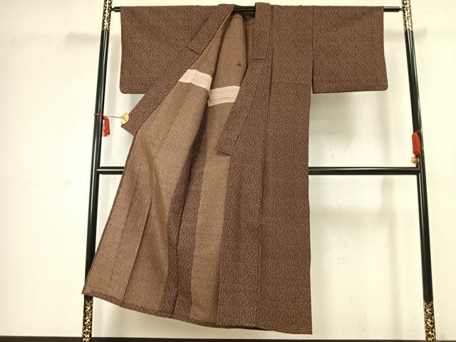 平和屋着物▽お召 単衣 杢目文 銀通し地 AABC3921fy