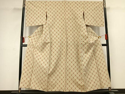 平和屋着物▽上質な紬　単衣　井桁絣　正絹　逸品　AABC3922fy