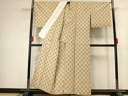 平和屋着物▽上質な紬　単衣　井桁絣　正絹　逸品　AABC3922fy