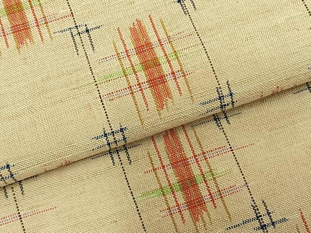 平和屋着物▽上質な紬　単衣　井桁絣　正絹　逸品　AABC3922fy