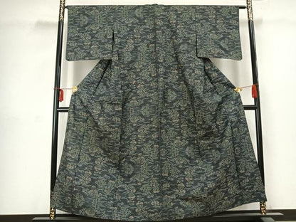 平和屋着物▽本場大島紬 単衣 草花文 正絹 逸品 AABC3924fy