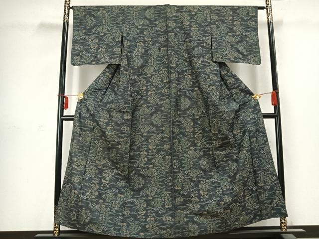 平和屋着物▽本場大島紬 単衣 草花文 正絹 逸品 AABC3924fy