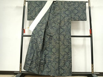平和屋着物▽本場大島紬 単衣 草花文 正絹 逸品 AABC3924fy