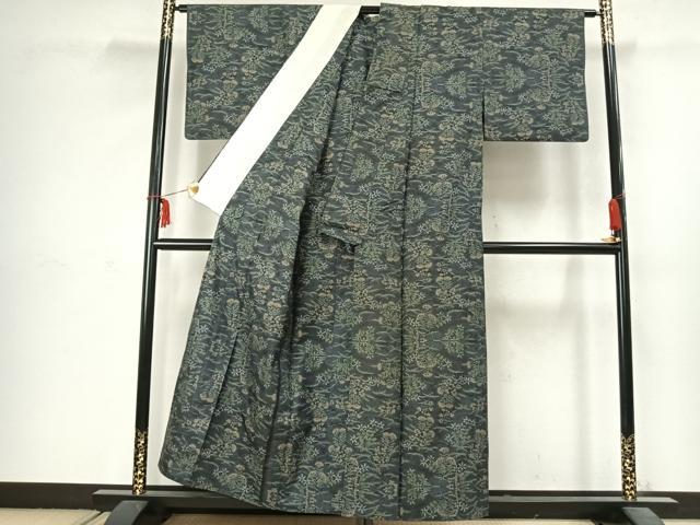 平和屋着物▽本場大島紬 単衣 草花文 正絹 逸品 AABC3924fy