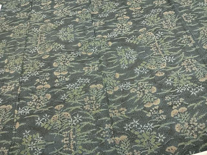 平和屋着物▽本場大島紬 単衣 草花文 正絹 逸品 AABC3924fy