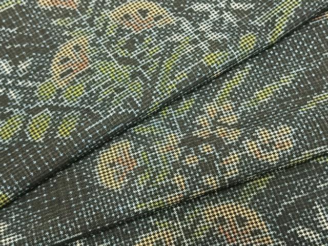 平和屋着物▽本場大島紬 単衣 草花文 正絹 逸品 AABC3924fy