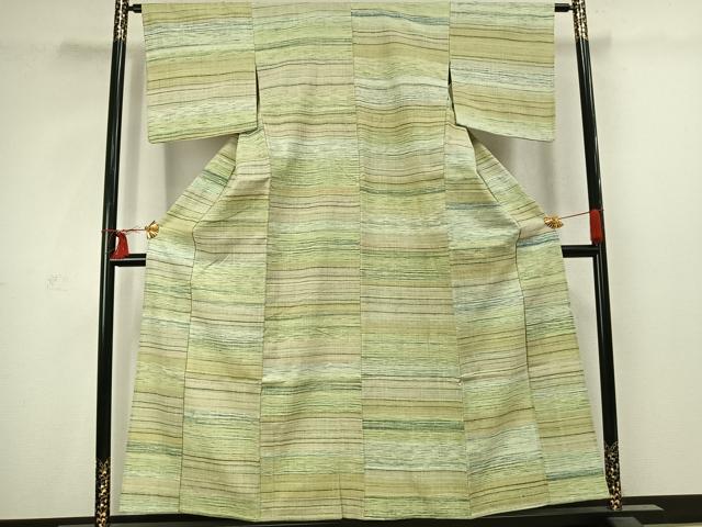 平和屋着物▽上質な紬 単衣 横段文 正絹 逸品 AABC3927fy