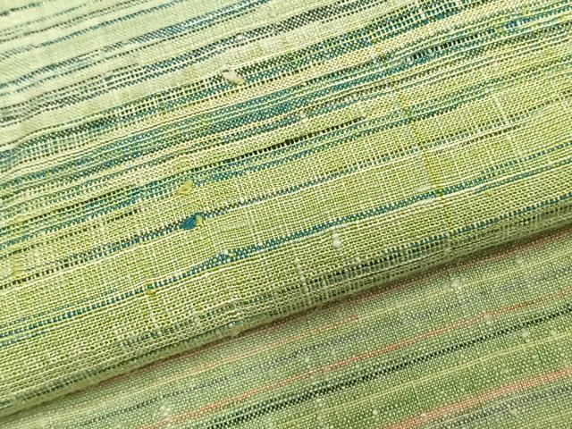 平和屋着物▽上質な紬 単衣 横段文 正絹 逸品 AABC3927fy