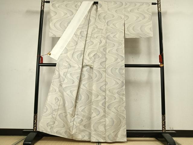 平和屋着物▽本場大島紬 白大島 単衣 9マルキ 流水文 窪田織物謹製 証紙付き 正絹 逸品 AABC3930fy