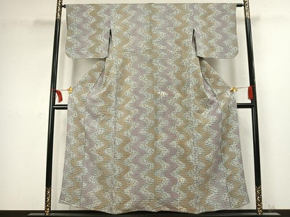 平和屋着物▽上質な小紋 単衣 絞り 流水文 正絹 逸品 AABC3931fy