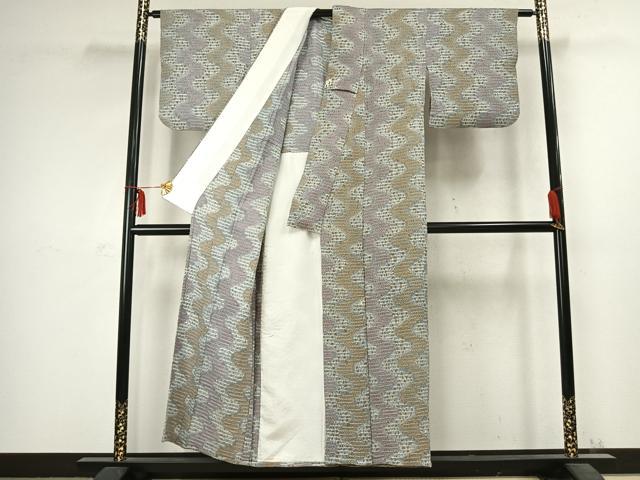 平和屋着物▽上質な小紋 単衣 絞り 流水文 正絹 逸品 AABC3931fy