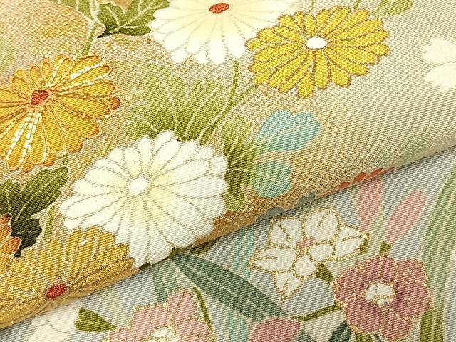 平和屋着物▽訪問着 単衣 駒刺繍 草花文 暈し染め 金彩 正絹 逸品 AABC3932fy