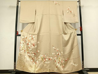 平和屋着物▽訪問着 単衣 駒刺繍 草花短冊文 金彩 正絹 逸品 AABC3933fy