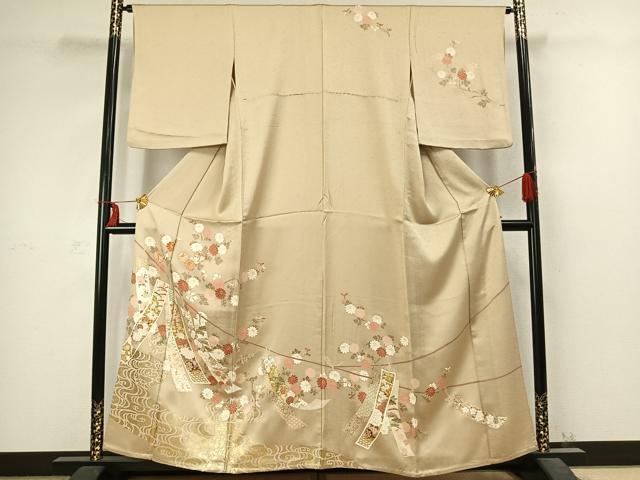平和屋着物▽訪問着 単衣 駒刺繍 草花短冊文 金彩 正絹 逸品 AABC3933fy